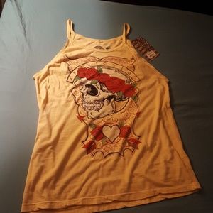 Peach Skull and Roses Affliction tank